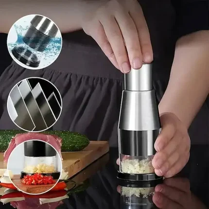 Pressed Garlic Chopper Multi-Functional Manual Garlic Crusher Vegetable Slicer Kitchen Tool Stainless Steel Handheld Garlic Masher Easy Cooking Helper