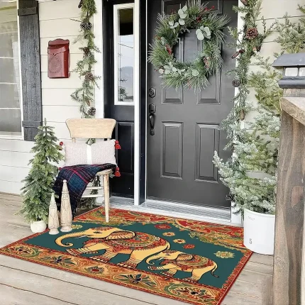 Ethnic Elephant Door Mat Floor mats Washable Rugs Kitchen Mat Non-Slip Oil Proof Area Rug Indoor Outdoor Mat Bedroom Decor Bathroom Mat Entrance Rug 2