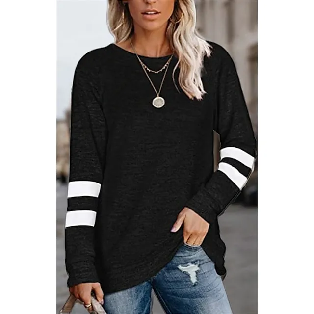 Women's T shirt Tee Cotton Plain Casual Black Pink Blue Long Sleeve Fashion Round Neck Regular Fit Spring & Fall