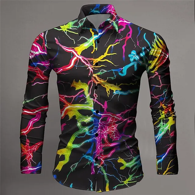 Crack Abstract Men's Shirt Daily Wear Going out Spring & Summer Turndown Long Sleeve Purple, Green, Gray S, M, L 4-Way Stretch Fabric Shirt