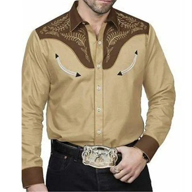 Men's Shirt Western Shirt Graphic Prints Leaves Turndown Khaki 3D Print Outdoor Street Long Sleeve Button-Down Print Clothing Apparel Fashion Designer Casual Soft