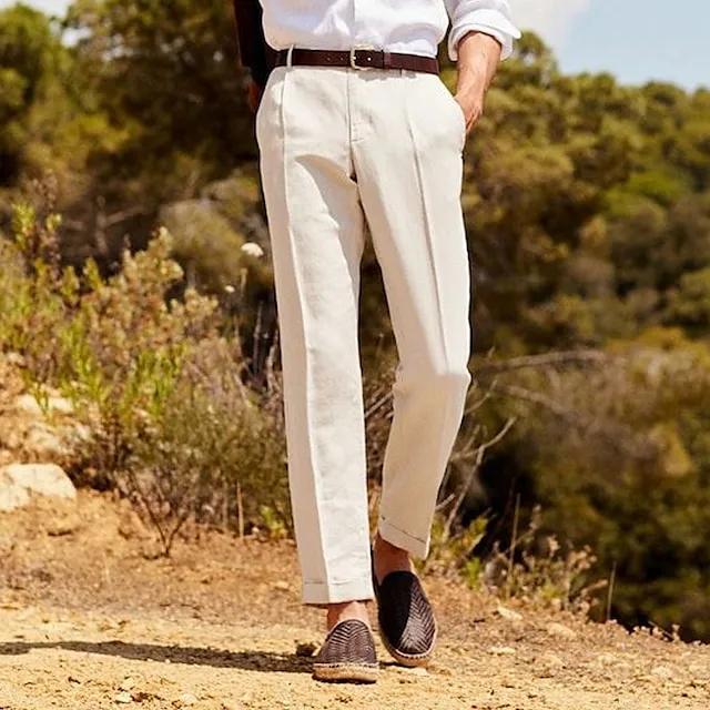 Men's Linen Pants Trousers Summer Pants Beach Pants Pocket Plain Comfort Breathable Outdoor Daily Going out Linen / Cotton Blend Fashion Streetwear Dark Gray Beige