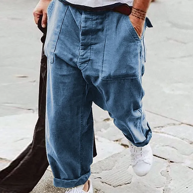Men's Linen Pants Trousers Summer Pants Pocket Plain Comfort Breathable Outdoor Daily Going out Fashion Casual Black Army Green