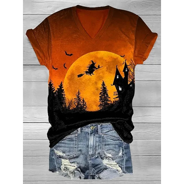 Women's T shirt Tee Graphic Floral Black Yellow Pink Print Short Sleeve Weekend Basic V Neck Regular Fit Summer