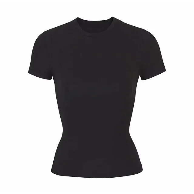 T shirt Tee Women's Black White Solid Color Basic Daily Daily Skims Round Neck Skinny S